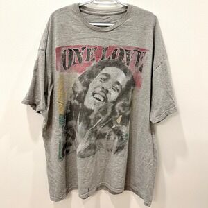 Bob Marley One Love Graphic T-Shirt Gray Reggae Music Oversized Mens 2XL XXL